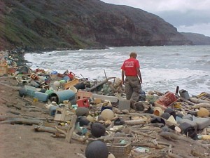 Person amidst washed-up-on-shore-debris, Hawaii 